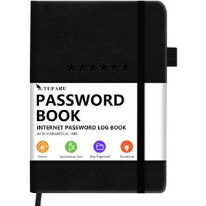 Password Book with Alphabetical Tabs  Hardcover Internet Address & Password Organizer  Password Keeper Notebook for Computer & Website  5.2 x 7.6" Log-in Password Journal w/Thick Paper (Black)