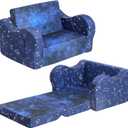MOMCAYWEX Kids Sofa, 2-in-1 Flip-Out Foam Couch, Foldable Soft Play Lounge Chair, Blue