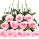 Laelfe 12 PCS Artificial Flowers Roses Fake Silk Flowers Long Stem Artificial Roses for Home Wedding Decorations