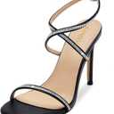 CAMSSOO Rhinestone Strappy Heels for Women Open Toe Ankle Strap Stiletto High Heel Sandals for Wedding, Party, Prom, Evening, Size 9
