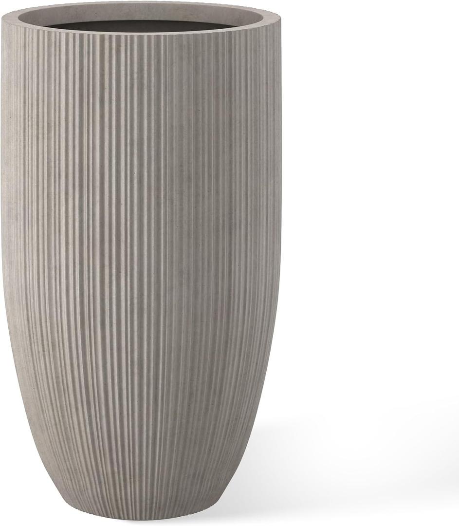 Kante 24 Inch Tall Concrete Planter, Outdoor Indoor Large Plant Pots with Drainage Hole and Rubber Plug for Home Garden Patio Porch Textured Weathered Concrete