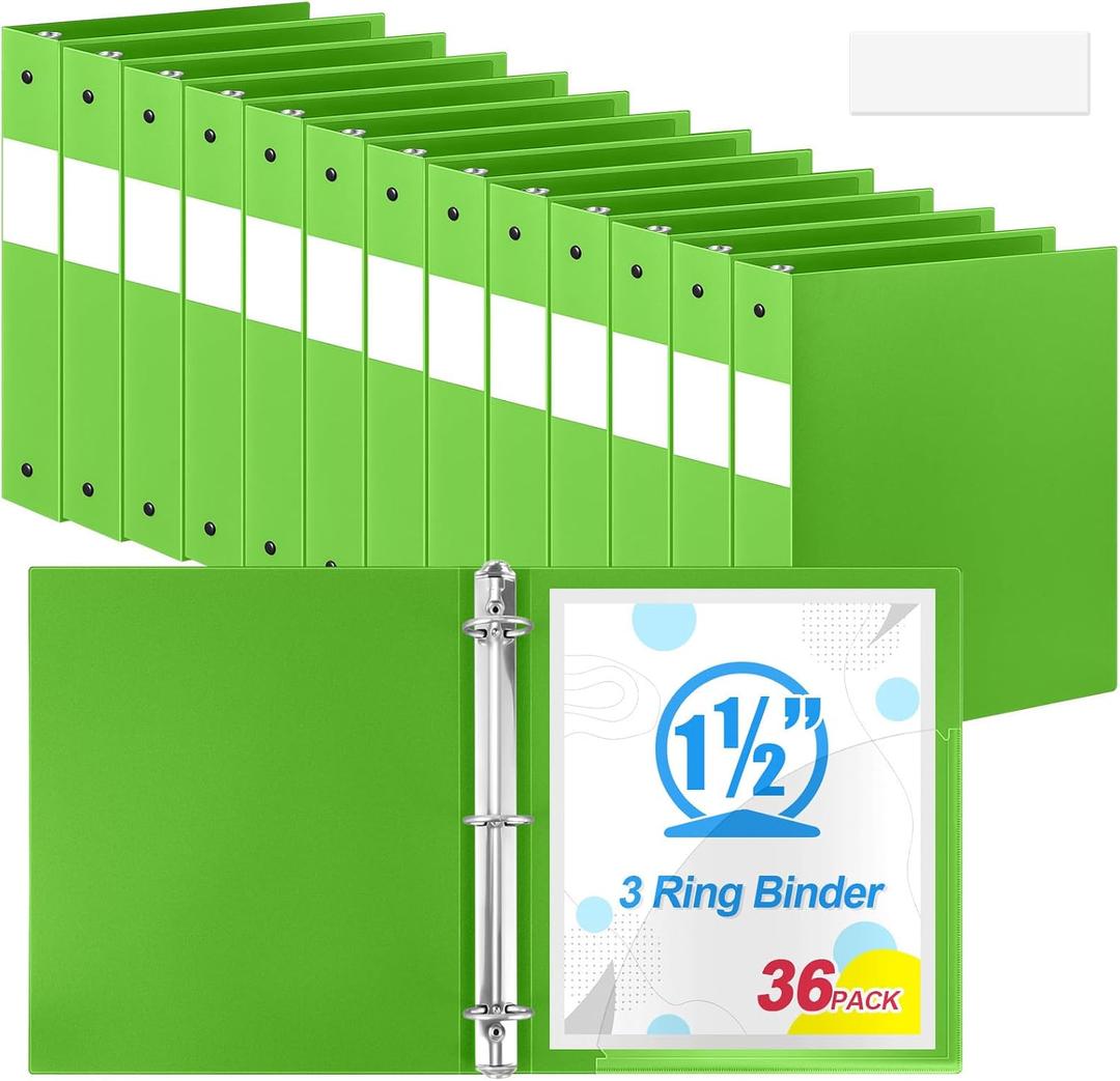 Henoyso 36 Pcs 1.5 Inch 3 Ring Plastic Binder Bulk,Tender Green