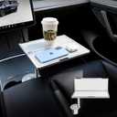 Car Table & Car Desk Tray for Round Cup Holder, 360 Rotating & Foldable Design, Easy Install, Car Accessories Compatible with Tesla (Rectangle)