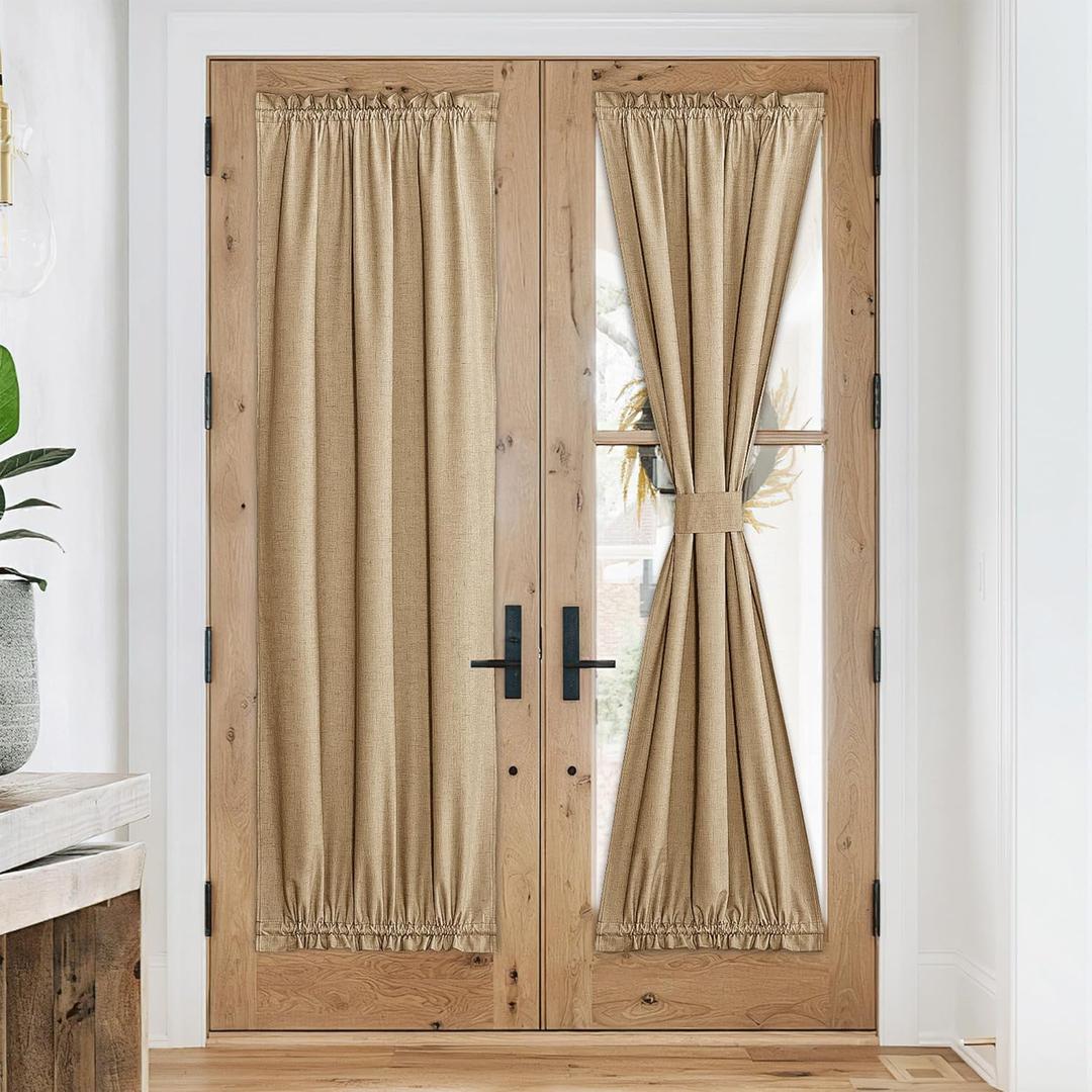 NICETOWN 100% Blackout Door Curtains for Small Window, French Front Door Curtains for Privacy Sidelight Curtain Tie Up Shade for Kitchen, (Taupe, 30" x 72", 1 Panel)
