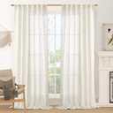 LAMIT 120 inch Semi Sheer Linen Curtains for Living Room, Cream Back Tab and Rod Pocket Curtains Light Filtering Country Rustic Neutral Drapes for Bedroom/Farmhouse, 2 Panels, 52 x 120 Inch