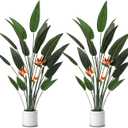 Crowye 2 Pcs 5 ft Artificial Bird of Paradise Plant Faux Banana Leaf Tree Tall Lifelike Fake Palm Tree Potted Plant with 3 Tropical Flowers & 20 Trunks for Indoor Outdoor Home Office Living Room Decor