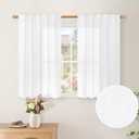 BGment Short Linen Curtains 36 Inch Length 2 Panels for Kitchen Over Sink, Rod Pocket White Light Filtering Drapes for Small Window Bathroom Cafe Lightweight Back Tab, 42 X 36 Inch