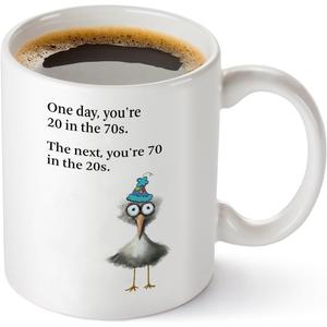 COLINHELIN Funny 70 Years Old Birthday Gift, Humorous 70th Birthday Coffee Mug Gift for Dad Mom Grandpa Grandma Uncle Friend, Ideal 1956 Bday Gift for Women Men, 11oz White Ceramic Cup