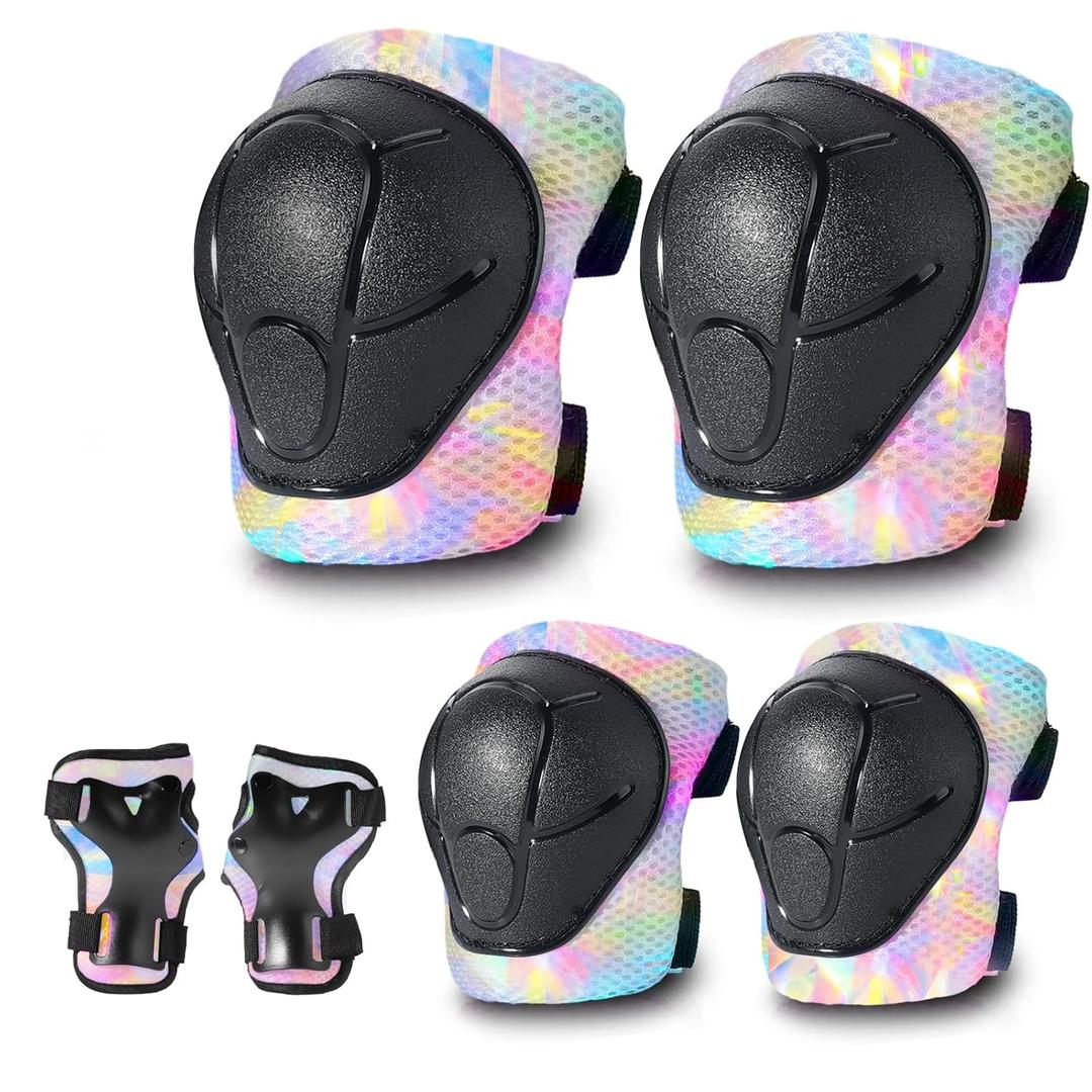 Gradient Color Kids Protective Gear Set Knee Pads for Kid 2-14 Years,W/ Adjustable Strap Kids/Youth Knee Pads Elbow Pads Wrist Guards Set for Inline Roller Skates,Cycling,BMX Bike,Skateboard,Scooter (Medium(6+Years))