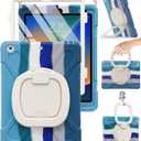 BRAECN for iPad 9th 8th 7th Generation 10.2 Inch Case,Heavy Duty Silicone Case w/Carrying Strap/Pencil Holder/Screen Protector/Folding Handle Grip/Kickstand for iPad 9/8/7 Generation, Colorful Blue