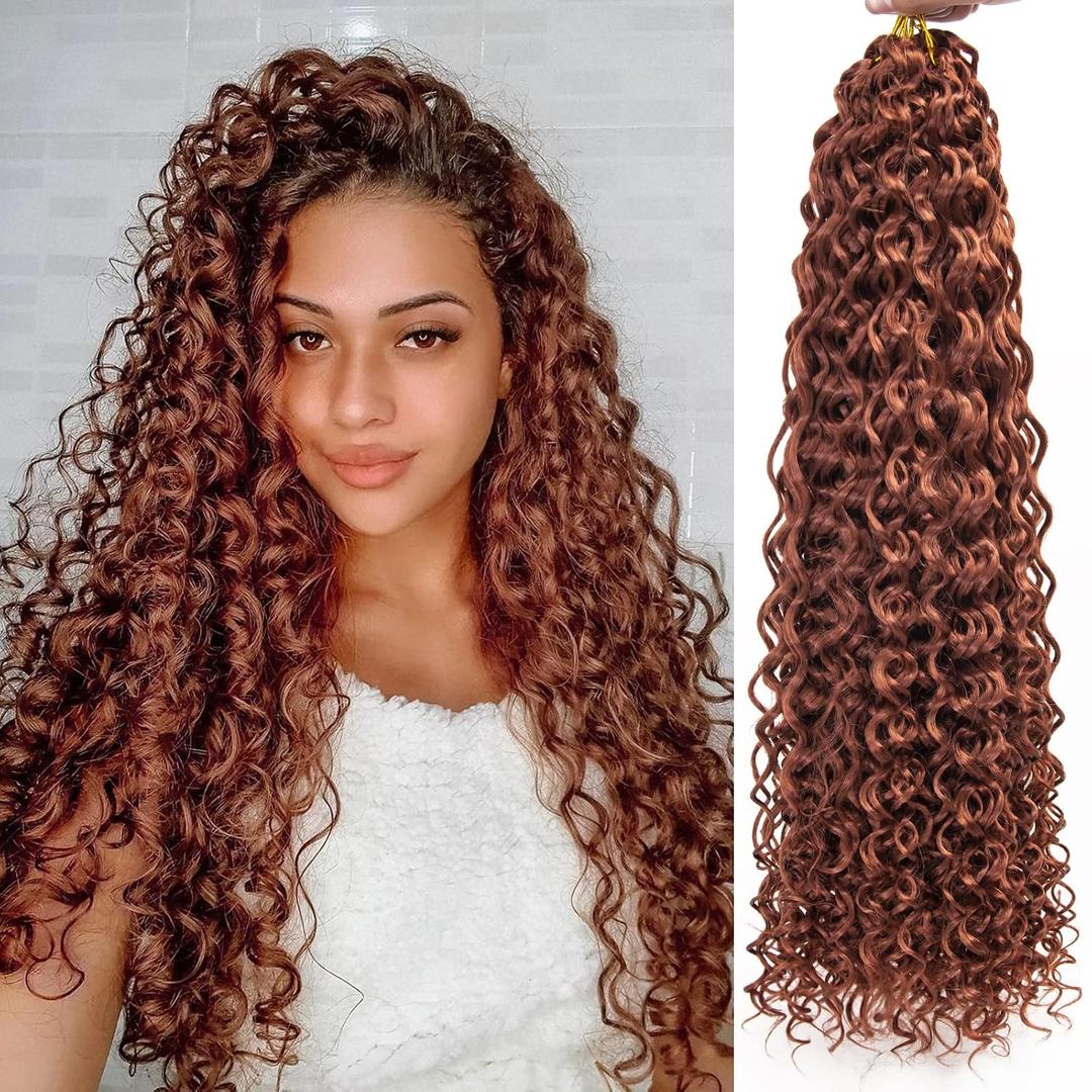 QRHSUKA GoGo Curl Crochet Hair for Black Women Water Wave Curly Crochet Hair Deep Wave Beach Curl Crochet Synthetic Hair Extensions (22 inch(Pack of 6), 350)