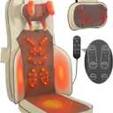 MAIBOLE Shiatsu Neck Back Massager Chair Pad w/Heat - Back Massager for Pain Relief Deep Tissue, Full-Back Kneading, Rolling - Adjustable Neck Height & Intensity (Khaki)