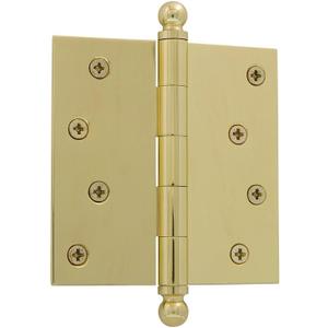 Nostalgic Warehouse Ball-Tip Residential Door Hinge with Square Corners (4" x 4", Unlacquered Brass)