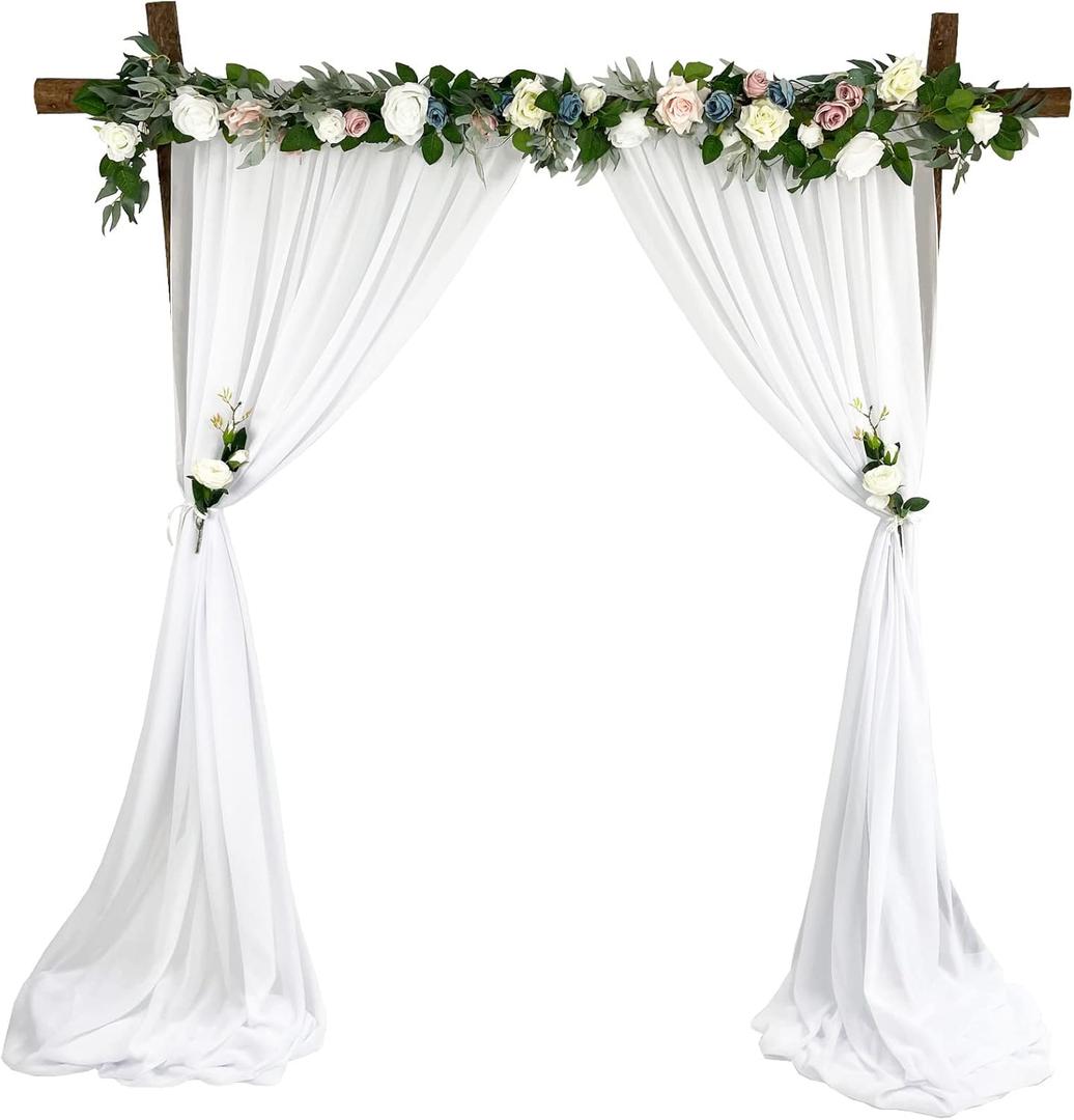 EHLDekol Sheer Chiffon Backdrop Curtains 10ft x 10ft Chiffon Fabric Drapes for Wedding, Long Sheer Curtain for Living Room, Arch Party Stage Decoration (White, 120 x 120 Inch)