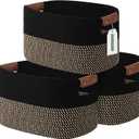 ECDYQXVU Cotton Rope Basket, Storage Baskets with Handle, 15x10x9 Inch Woven Basket for Shelves, Laundry, Towels, Clothes, Books, (Black Brown 3 Pack)