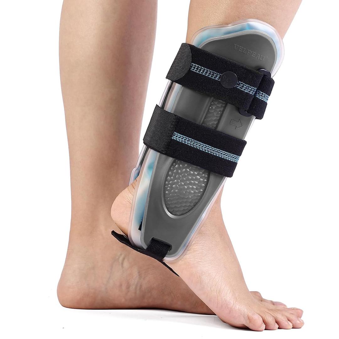 Velpeau Ankle Stabilizer Brace for Sprain, Ligament Injury (Grade 1 to 2), Tendonitis, Adjustable Stirrup Ankle Support Splint for Women and Men,Reversible Left & Right Foots,One Size (Gel Pads, Grey)