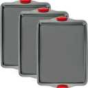 Premium Nonstick Baking Sheet Pans Set of 3, Heavy-Gauge Carbon Steel, Warp, Dent, and Rust-Resistant Gourmet Rimmed Half Cookie Sheet Trays, Non-Toxic for Exceptional Baking Performance