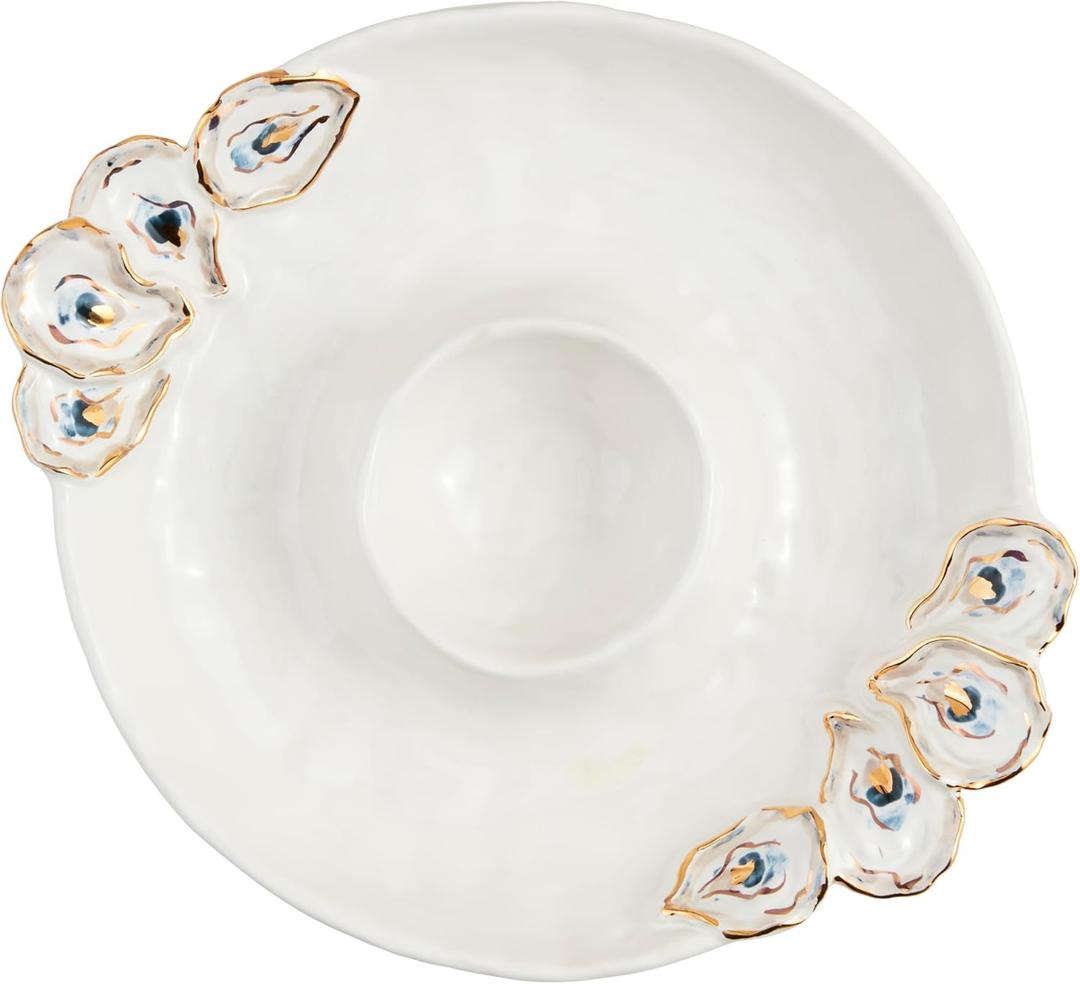 Mud Pie Oyster Chip And Dip Bowl Set; 2" x 10 1/2" dia