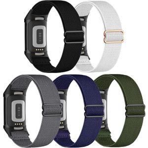 5 Pack Stretchy Watch Bands Compatible with Fitbit Charge 6 Bands/Fitbit Charge 5, Loop Nylon Elastic Fabric Strap for Fitbit Charge 5/6 Women Men
