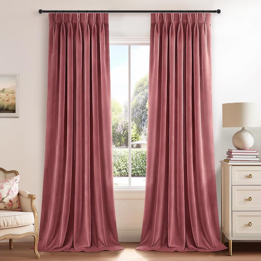 108 Inches Long Dusty Pink Velvet Curtains for Living Room Large Window Elegant Modern light blocking Pinch Pleated Drapes With Hooks & Back Tab,Girl Room/Nursery,40x108 Inches,2 Panels 9 FT