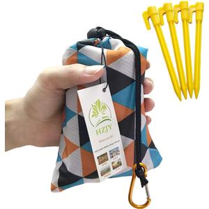 Pocket Blanket 71"x55", Lightweight Compact Sandproof Waterproof Outdoor Blanket for Beach, Hiking, Camping, Travel, Festivals, Picnic with Pockets, Loops, Stakes, Carabiner