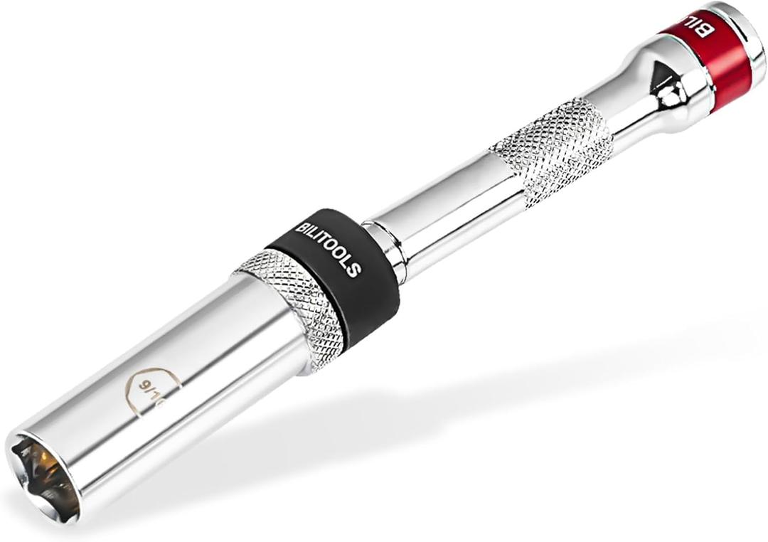 BILITOOLS 9/16-inch Magnetic Spark Plug Socket Swivel Thin Wall Spark Plug Socket 3/8-inch Drive x 6" Total Length with 6-Point, CR-V