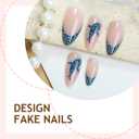 Summer Press on Nails Almond Cute Fake Nails - Navy Blue French Tip False Nails, Nude Stick on Nails with Whale Shark Design, Ocean Beach Glue on Nails for Women Manicure 12 Sizes - 24 Pcs