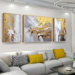 Hand Painted Abstract Canvas Wall Art for Living Room,Large Framed Gold Oil Painting For Bedroom, 3 pcs Wall Painting for Office Wall Décor 24" x 64", 24x32 inches + 16x24 inches