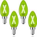 LED Candelabra Green Light Bulbs, E12 Base, 2W (25W Equivalent), B11 Torpedo Tip Dimmable Candle Bulb for Indoor Outdoor, Porch, Christmas Halloween Decoration, Party, Holiday, Event, Home, 4 Pack