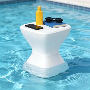 Multi-Scene Outdoor Side Table - 18" Polyethylene Pool Side Table, Pre-Weighted & Adjustable Feet for Stability in Pool, on Patio or Deck -All-Weather Pool Furniture, White