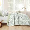 WONGS BEDDING Quilts Queen Size, Sage Green Quilt Bedding Set with 2 Pillowcases, Botanical Quilt for Queen Bed, Soft Microfiber Lightweight Coverlet Bedspread for All Season (96"90", 3 Pieces)