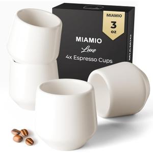MIAMIO - Espresso Cups Set of 4 (3 oz) / Espresso Cup, Ceramic Espresso Cups, Handleless Mug, Japanese Tea Cups - Luxe Collection (White)