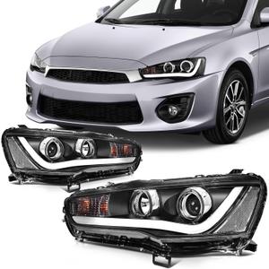SCITOO Headlights For Mitsubishi Lancer 2008-2017 Headlamps Black Housing Amber Reflector Clear Lens Driver and Passenger Side
