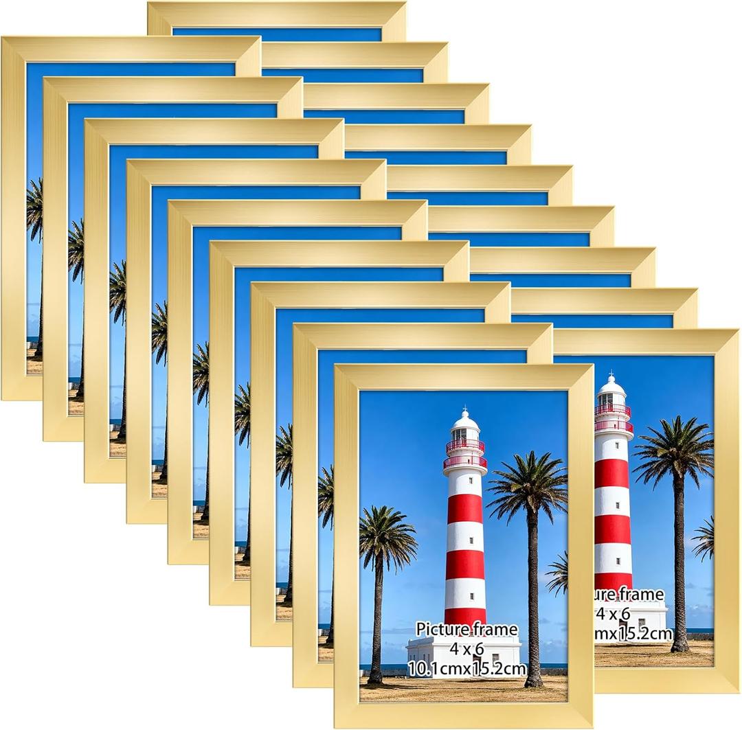 Giftgarden 4x6 Picture Frame Set of 18, Lightweight 4 by 6 Frames Bulk for Gallery Wall Photo Hanging and Tabletop Display, Gold