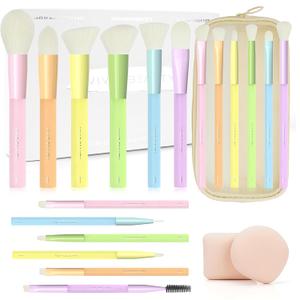 Makeup Brushes, 18Pcs Makeup Brush Set with 2 Sponges & Travel Bag, Colorful Make up Brushes for Foundation Powder Blush Blending Eyeshadow, Soft Synthetic Fiber, Rubber Handle, Face & Eye Brush Kit (Multi-Colored)