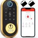 Smart Lock SMONET Bluetooth Keyless Entry Keypad Smart Deadbolt-Fingerprint Electronic Deadbolt Lock, Remote Ekeys Sharing, Easy to Install for Homes and Hotel Works with Alexa(Gateway Not Included) (Gold)