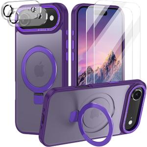 Lamcase for iPhone Air Case,with Magnetic Invisible Stand [Military Drop Protection] [Compatible with MagSafe] Shockproof Slim Translucent Anti-Slip with 2 Screen Protector,Deep Purple