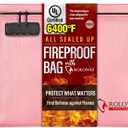 ROLOWAY Fireproof Document Bag (14.5 x 11.5 inch), 6400 Fireproof Money Bag with Zipper for Cash, Fire Safe Money Pouch with Lock (Pink)