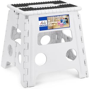 ACKO Folding Step Stool - 13" Height Premium Heavy Duty Step Stools for Adults and Kids, Upgrade Step Stool Kitchen Garden Bathroom Stepping Stool (White)