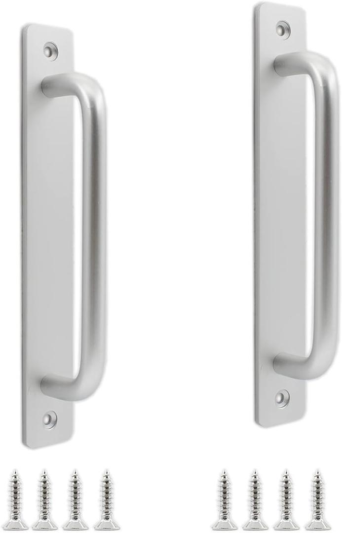 2 Pack Rustic Barn Door Handles, 7 inch Aluminum Alloy Modern Handles for Sliding Door & Cabinets, Silver