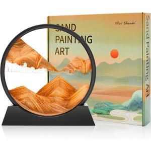 Wai Danie Moving Sand Art Picture 3D Hourglass Deep Sea Sandscape Liquid Motion Display Painting Flowing Sand Frame Relaxing Desktop Home Office Work Decor (Gold, 12 Inches)