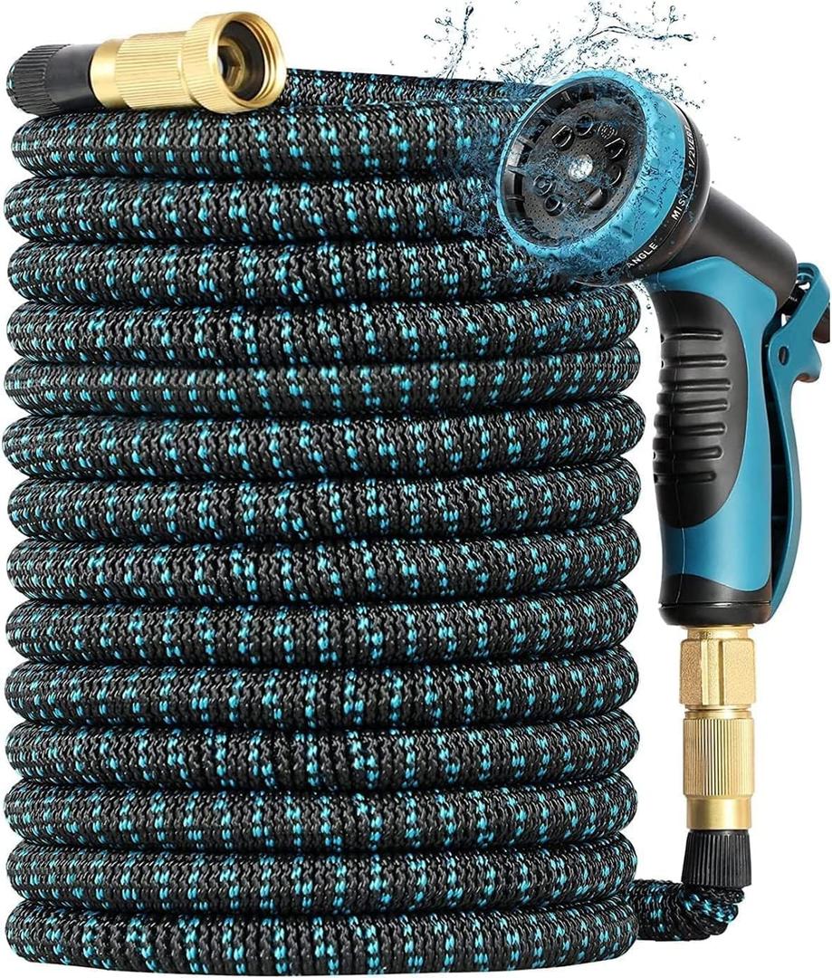50 ft Expandable Extra Strength Garden Hose with 9 Function Water Nozzle