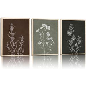 3Pcs Minimalist Plant and Flower Wall Art Modern Minimalist Style Plant and Flower Poster Image Print Gallery Home Decor Painting Suitable for Living Room Bedroom Bathroom 16x24 in Ready to Hang