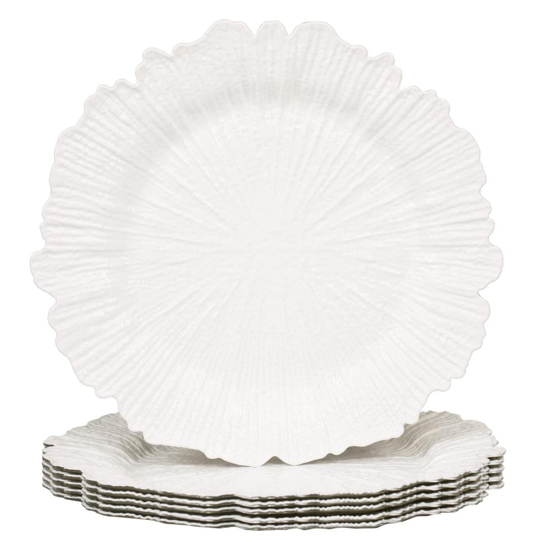 MAONAME Reef White Charger Plates, Plate Chargers for Dinner Plates, Plastic Plate Chargers for Wedding Decor, Thanksgiving, Christmas, Set of 6