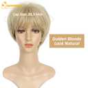 QUEENTAS Short Blonde Wig,Pixie Cut Wigs for White Women with Bangs Pixie Layered Short Hair Wigs for Women Synthetic Hair Daily Use Cosplay(Light Golden Blonde)