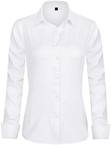 J.VER Women's Dress Shirts Long Sleeve Button Down Shirt Wrinkle-Free Business Casual Blouse Office Work Tops Size S, White