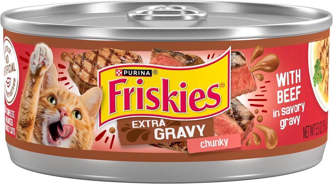 Purina Friskies Extra Gravy Wet Cat Food Chunky With Beef in Savory Gravy - (Pack of 24) 5.5 oz. Cans (EXP 03/01/27)