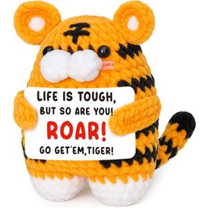 Christmas Birthday Gifts for Men Him, Mini Funny Handmade Crochet Tiger for Friends Coworkers Bosses Brother Perfect for Encouraging Christmas Stocking Stuffer Gifts for Men Emotional Cheer Up Support