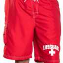 LIFEGUARD Officially Licensed Red Men's Board Shorts Swim Trunks with Side Pocket, Men and Boys, Great for Beach & Pool (Red, XL)