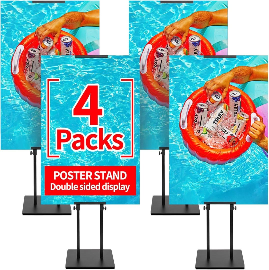 2-Pack Poster Stand - Heavy Duty, Double-Sided, Adjustable Height Up to 80 inches, Outdoor Banner Stand - Black